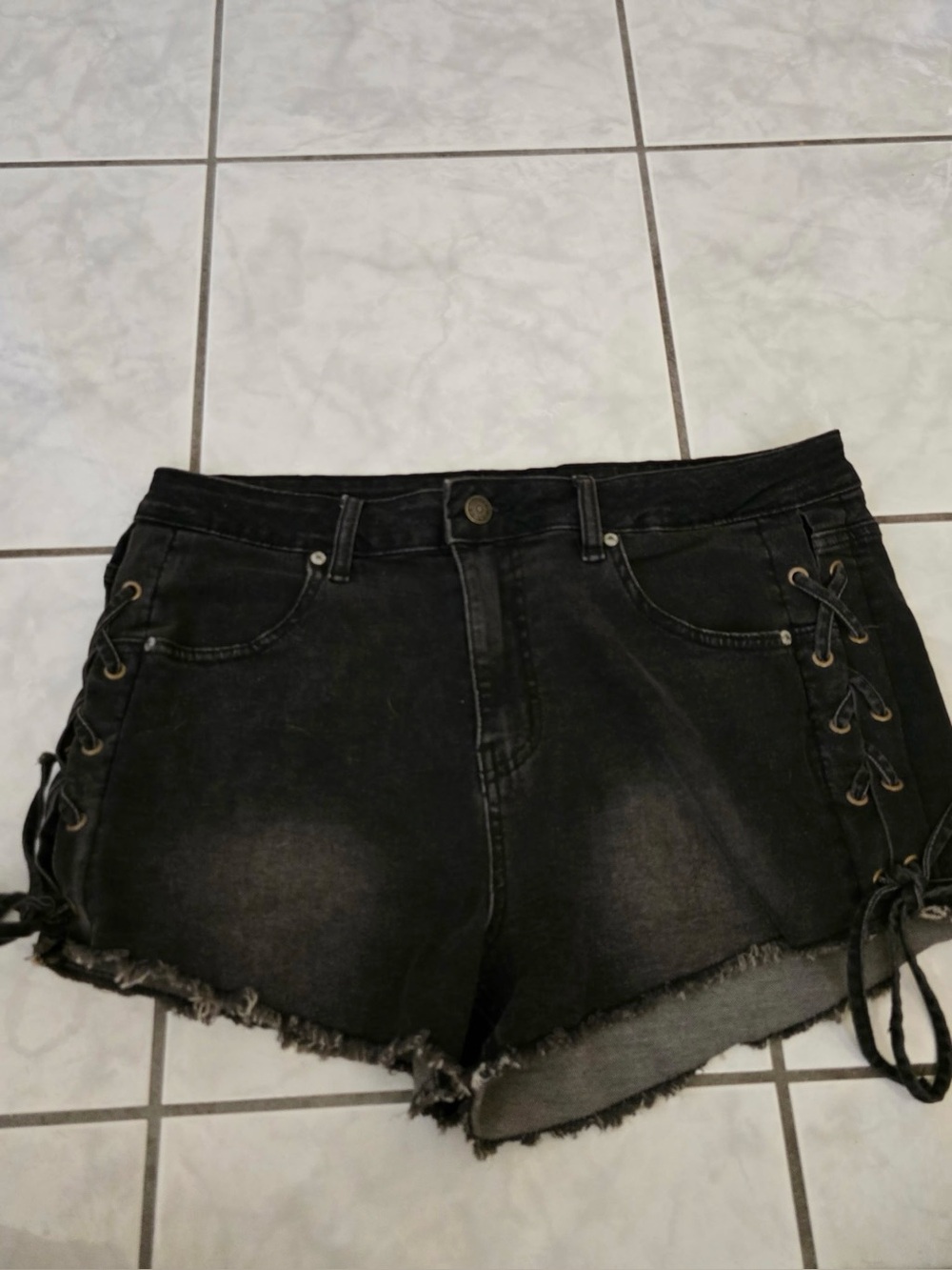 Madden NYC High Rise Lace Up Cheeky Black Shorts